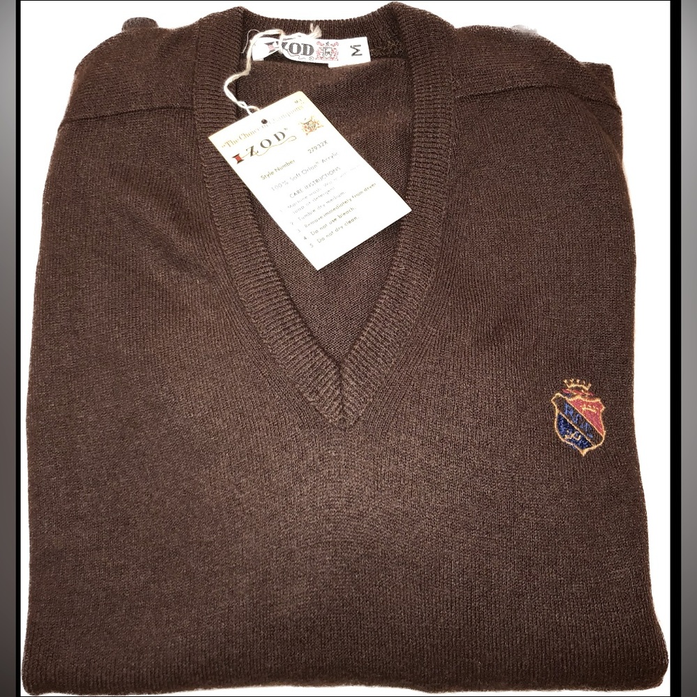 NWT Vintage 1960’s Izod Brown Long Sleeve V Neck Sweater Men’s Medium